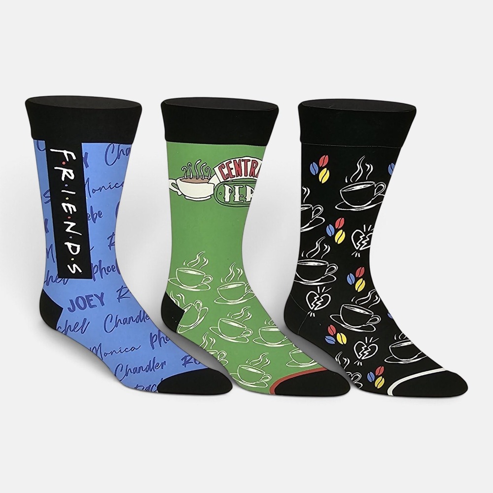 Friends Crew Socks Mens Size 8-12 Multicolor New 3 Pairs Central Perk Novelty
